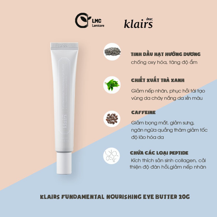 Kem Dưỡng Mắt Chống Lão Hóa, Giảm Nếp Nhăn Klairs Fundamental Nourishing Eye Butter 20g