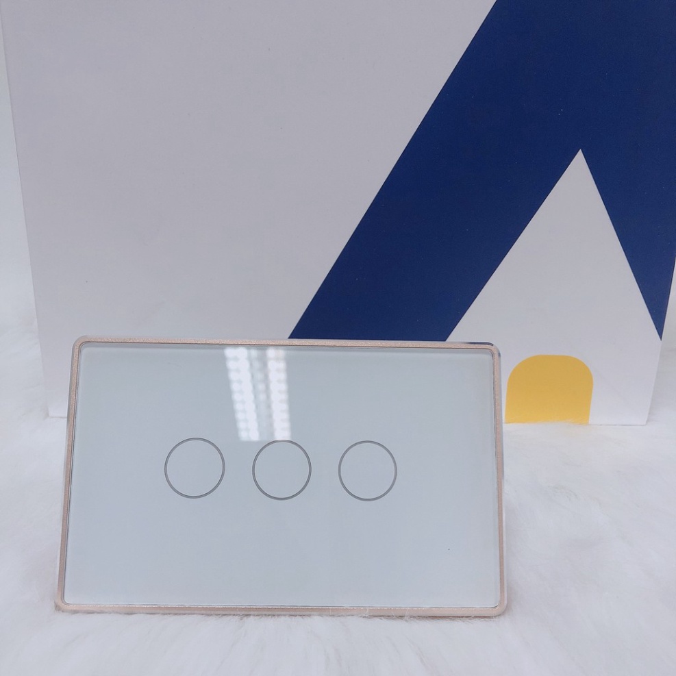 Công tắc AKIA Zigbee kính Phẳng mặt Chữ Nhật - Công tắc AKIA viền vàng, bản có Dây Nguội, Tương thích app Smart Life