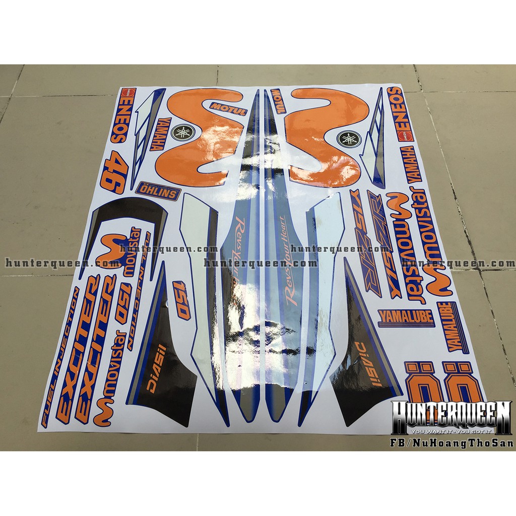 Tem Exciter 150. Tem rời Movistar cam. Dán xe xanh GP. Xe màu khác vui lòng inbox