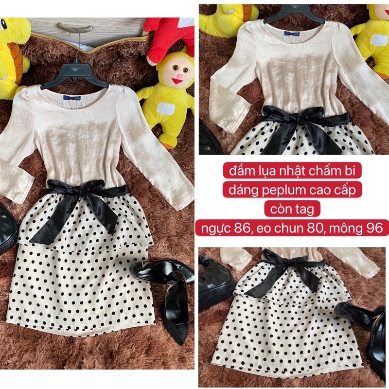 Đầm lụa peplum đầm công sở đầm chấm bi, đầm công sở