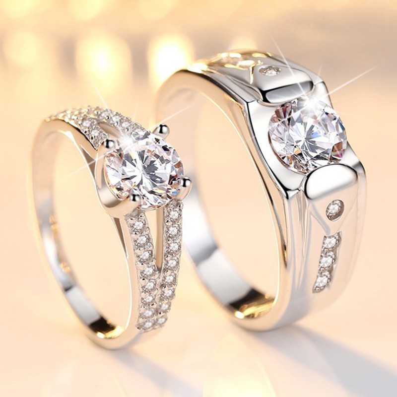Nhẫn bạc R53 925 đính kim cương giả sang trọng dành cho các cặp đôi