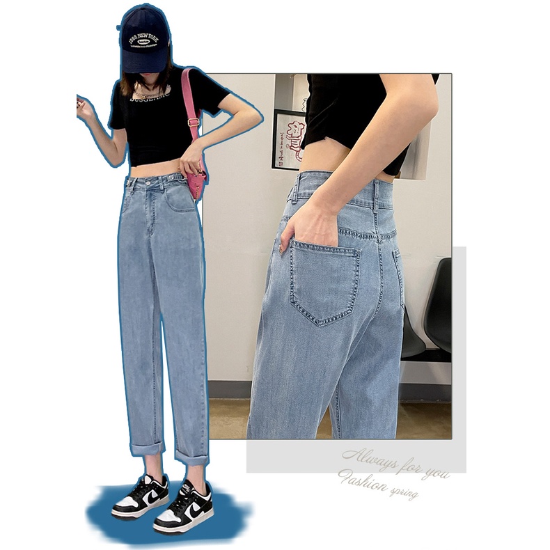 Quần Jean Dài Lưng Cao Dáng Rộng Thời Trang Cá Tính Cho Nữ