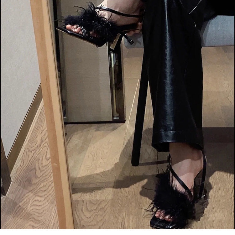 Giày Cao Gót Thắt Dây Đính Lông Vũ Phong Cách Thần Tiên Thời Trang Mùa Xuân Dành Cho Nữ Size 35-39 2 Kiểu