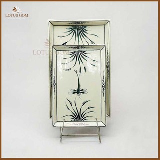 Khay / đĩa chữ nhật gốm sứ bát tràng vẽ tay