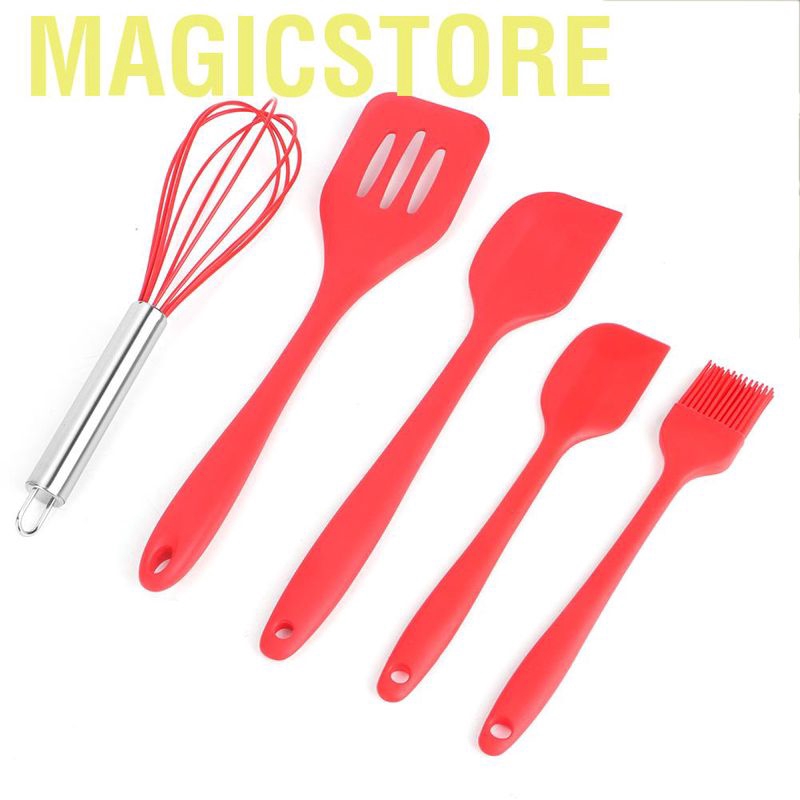 Magicstore 5pcs Silicone Non-Stick Spatulas Shovel Eggbeater Brush Cooking Tool Utensil Set