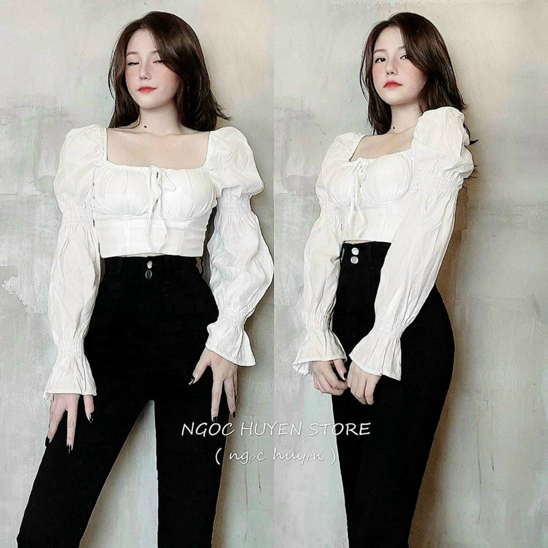 Áo cổ vuông tay phồng, Áo kiểu cổ vuông dài tay