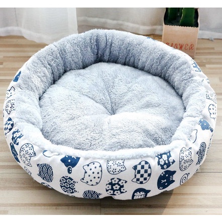 Đệm tròn cho chó mèo lót lông viền vải nhiều màu sắc - Nệm cho thú cưng siêu ấm có đáy chống trượt