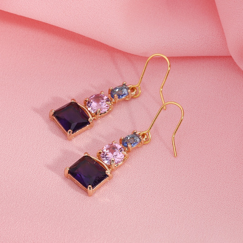 Khuyên tai Pinkdudu PD443 đính đá thạch anh tím xanh dương hồng mạ vàng thời trang cho nữ