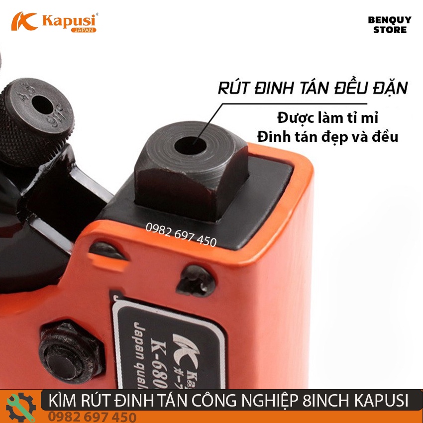 KÌM RÚT ĐINH TÁN CÔNG NGHIỆP K-6806 8INCH/20CM KAPUSI JAPAN - KÌM RÚT RIVE  CÓ NÚT CHỈNH LỰC CÔNG NGHỆ NHẬT BẢN.