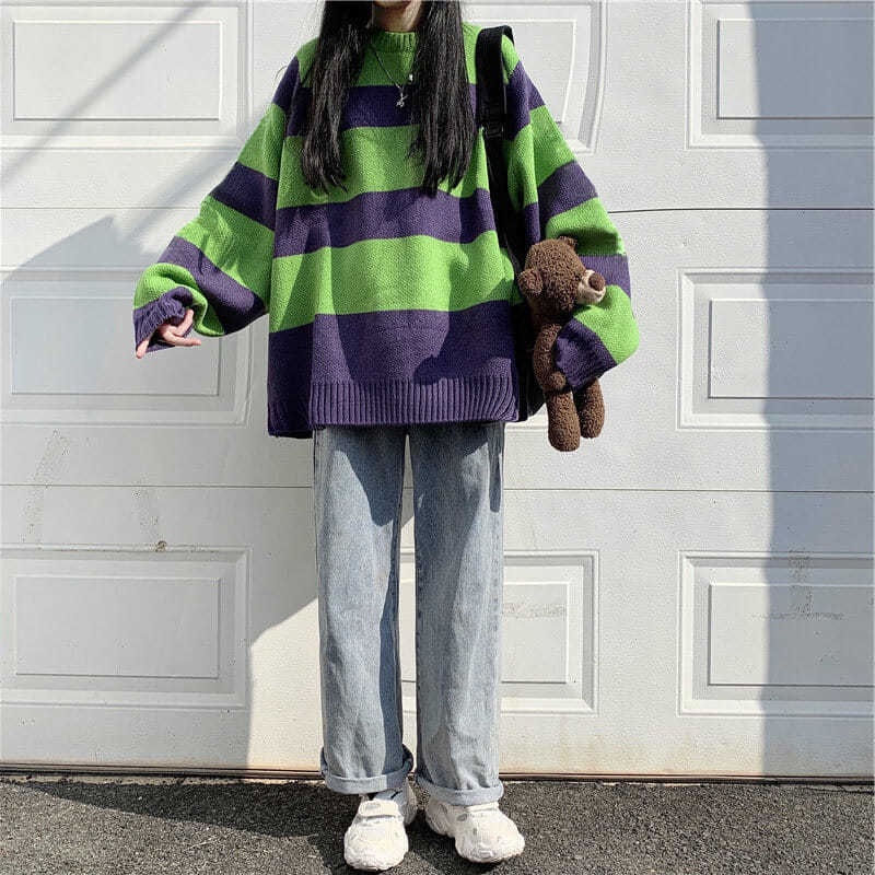 【Yuki】Áo len kẻ sọc xanh tím siêu xinhh mẫu mới
