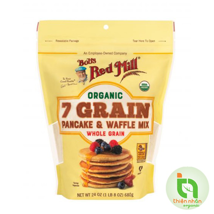 Bột làm bánh Pancake &amp; Wafffle đa hạt hữu cơ Bob's Red Mill 680gr Organic 7 Grain Flour