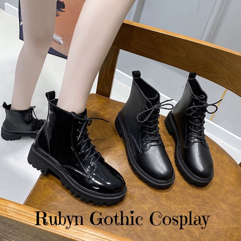 [Sẵn]Giày Boots Cổ Lửng Basic ( Đen Bóng, Đen Nhám ) Size 35 - 40 C1