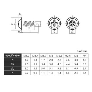 Ốc vít đầu phillips mạ niken m1.2 1.4-4