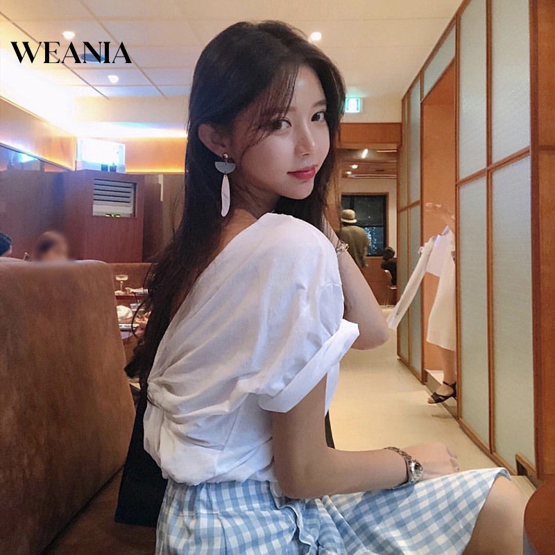 Áo Thun Ngắn Tay Hở Lưng Xếp Ly Quyến Rũ Thời Trang Cho Nữ