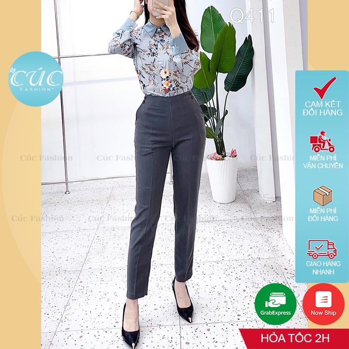 Quần baggy nữ Cúc Fashion begy dáng cạp cao vải tây dài đẹp thời trang âu công sở cao cấp 2 ly 2 cúc đen đi học Q411