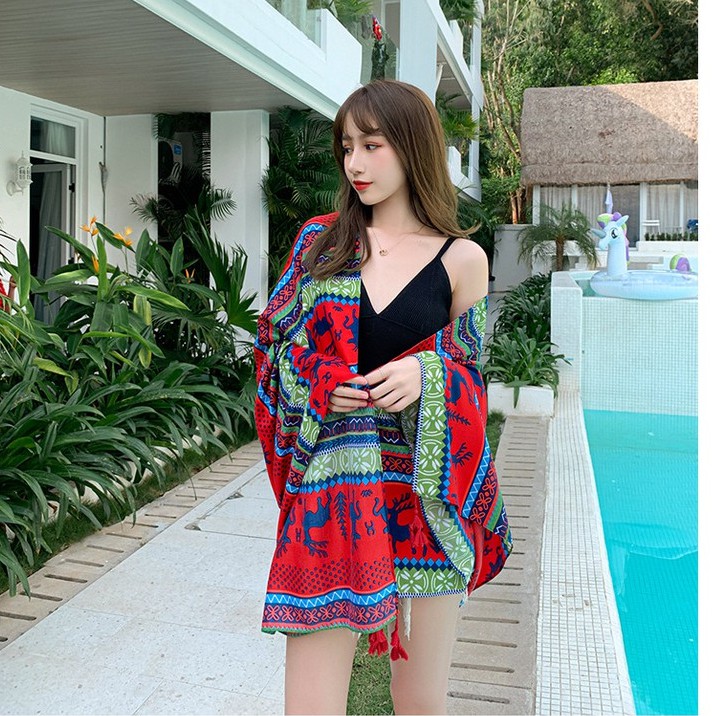 [NowShip2h] Khăn Quàng Cổ (Khăn Choàng Cổ) Boho Du Lịch Biển Thổ Cẩm  - Chất Liệu Cotton - 90x190cm - Mã KC026