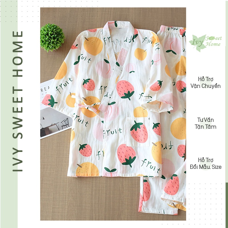 Yukata Vải Xô Nhật  Bộ Sau Sinh Kimono Hè Thoáng Mát  Rừng Sương Mù IVY238