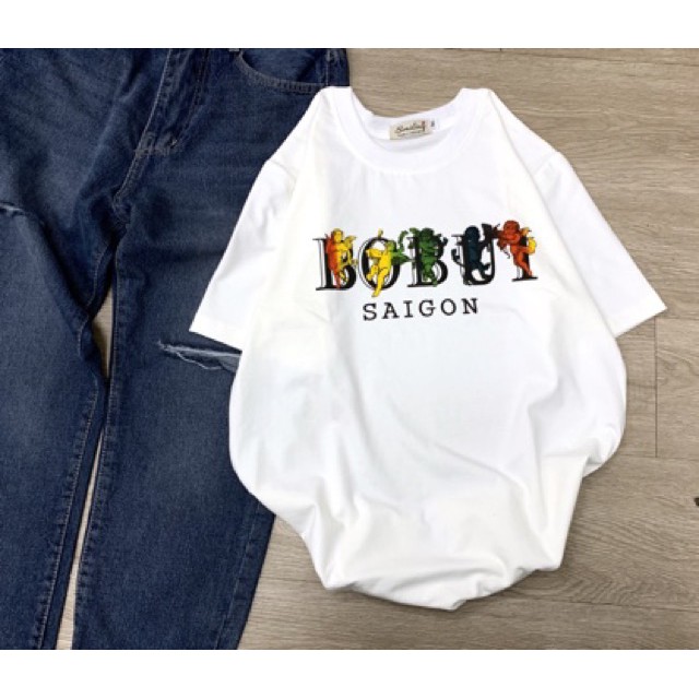 Áo thun bobui saigon form rộng nam nữ TRẮNG, unisex nam nữ, tay lỡ chất thun cotton, họa tiết thiên thần - Lee Hoàsaigon | BigBuy360 - bigbuy360.vn