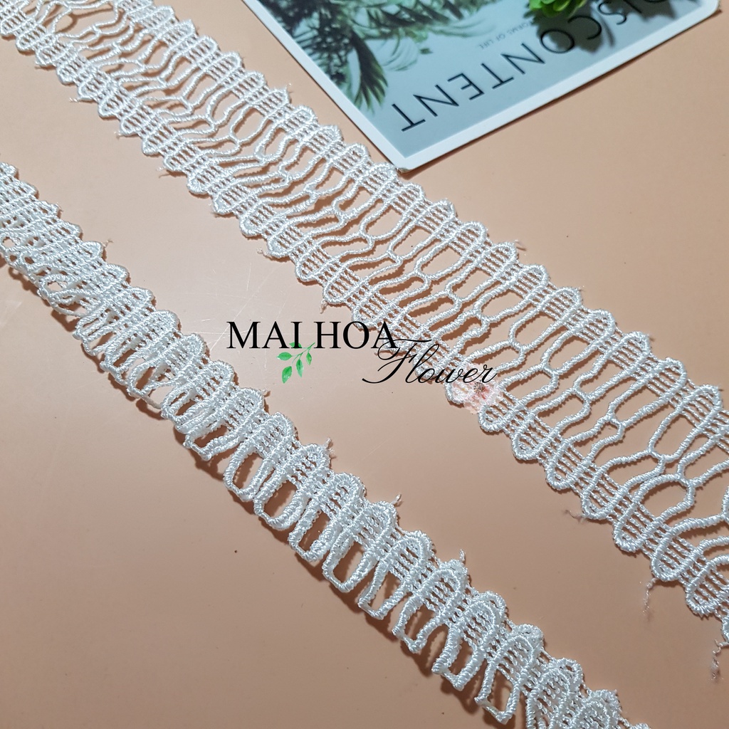 RC16 Cuộn 12 mét dây ren viền váy áo ren chỉ trắng dùng may đồ rộng 5cm Maihoaflower