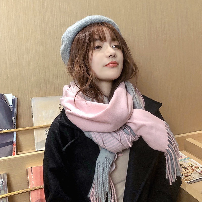 KC03 Khăn choàng nam nữ cashmere phối màu xinh