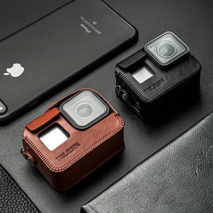 Bao da Ốp GoPro 5 6 7 8 Cao Cấp Có Dây Đeo Chính Hãng Telesin