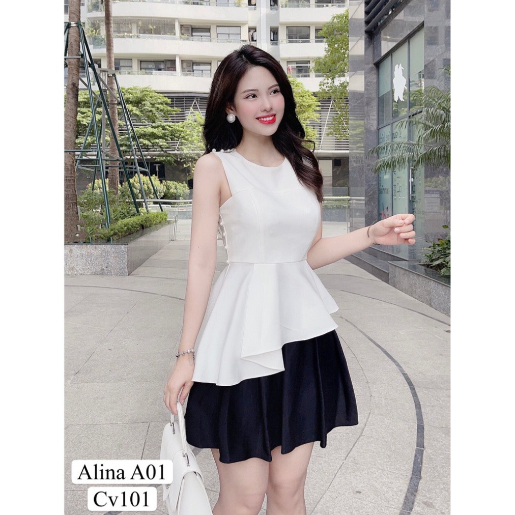 Áo peplum trắng đính ngọc A01  - DOLCE VIVA COLLECTION