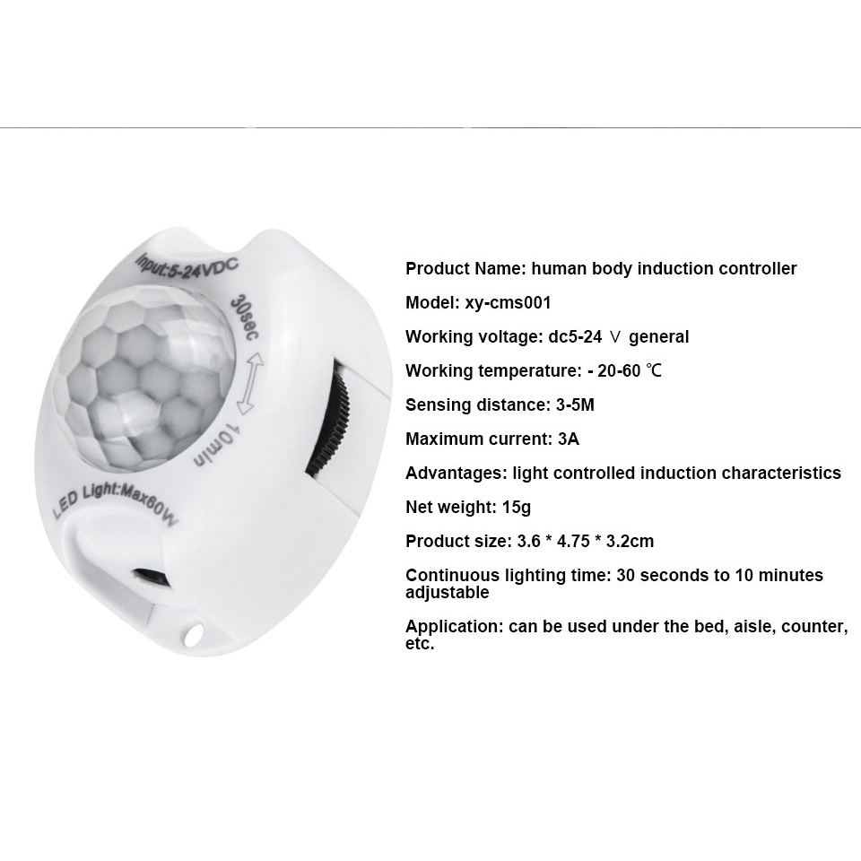 Aubess Aubess Công Tắc Đèn Dc 5V 24V Cảm Biến Chuyển Động Dải Đèn Led Cảm Biến Chuyển Động Pir Tự Động