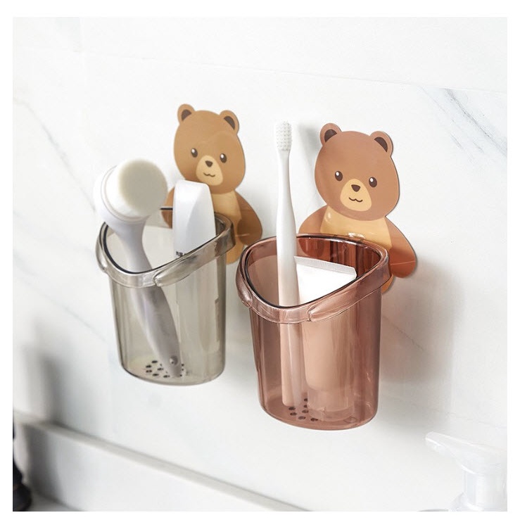 Cốc Dán Tường Nhà Tắm Hình Gấu Nâu Dễ Thương - Đựng Bàn Chải Đánh Răng, dụng cụ nhà tắm