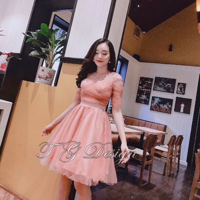 Váy công chúa phối ren hạt nổi A400.165