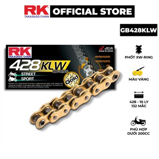 Sên xe máy RK Takasago chain GB-428-KLW, màu vàng, phốt cao su XW-ring, kích thước 10 ly - 428, 132 mắc sên