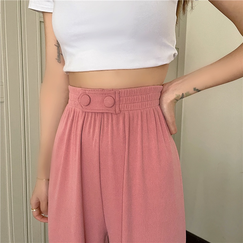 Quần nữ SUXI ống rộng cạp cao màu trơn thời trang mới mùa hè