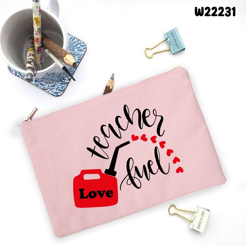 Túi Vải canvas Đựng Bút Chì In Chữ teacher life Dùng Khi Đi Du Lịch