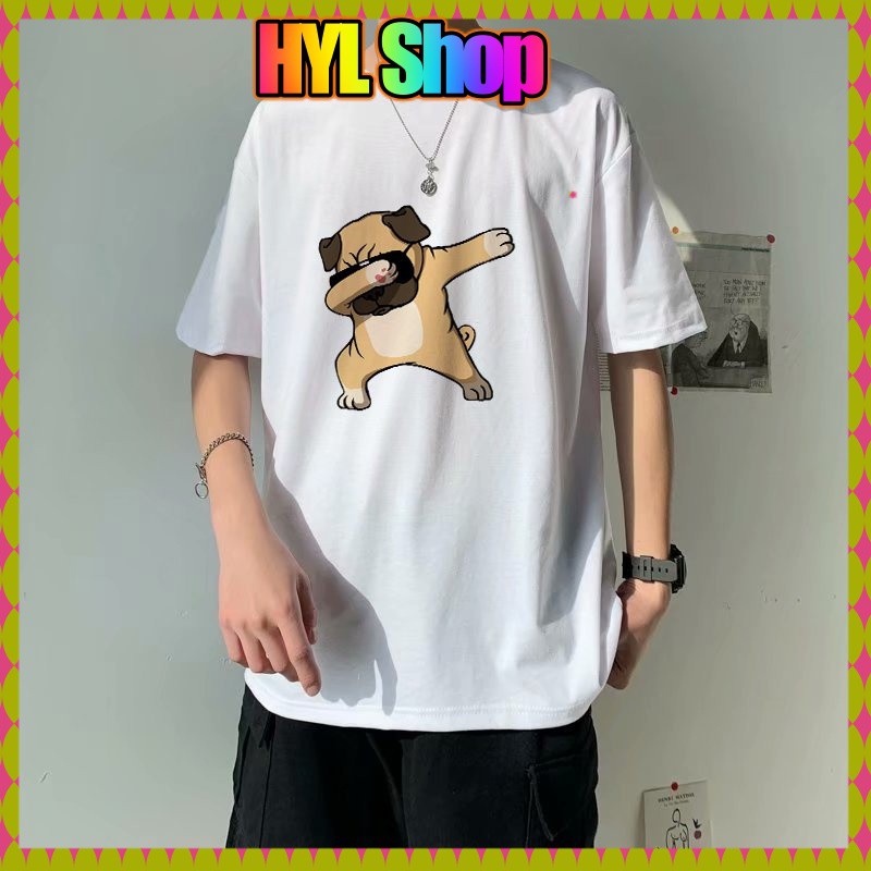 Áo Thun Tay Lỡ In Hình Chó Pug Chất Liệu Cotton Thấm Hút Co Giãn Tốt-HYL Shop Áo Unisex HCM