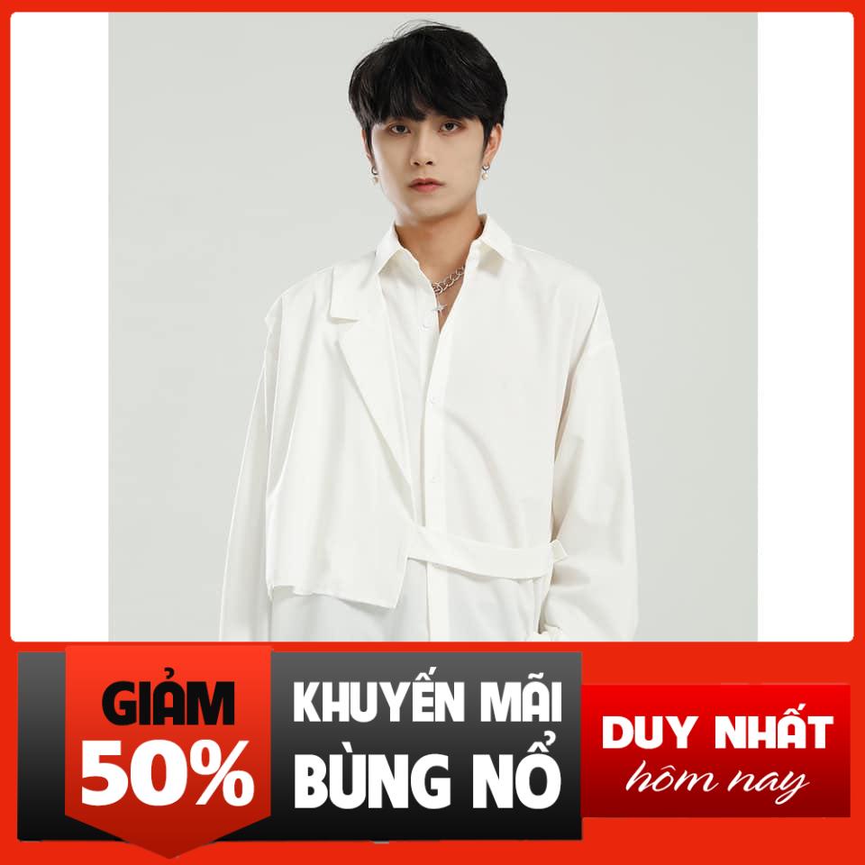 ÁO SƠ MI BASIC TRẮNG ĐEN TAY DÀI PHỐI CỔ VEST THỜI TRANG MR SMILE 99 SHOP *