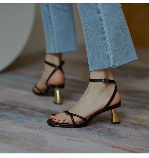 (HÀNG ORDER) Sandal da quai mảnh gót cách điệu GNCM