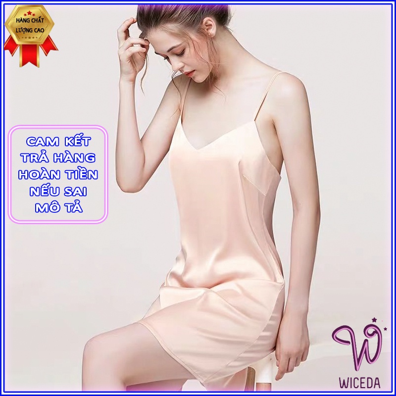 Váy ngủ 2 dây lụa đẹp,Đầm ngủ hai dây dễ thương chất lụa ngọc trai cao cấp WICEDA VD370