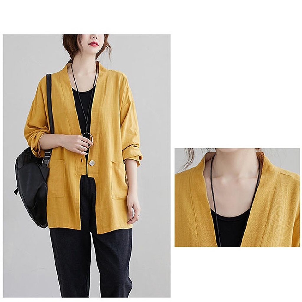 (TỔNG KHO LÂM ANH CHUYÊN SỈ) Áo cardigan linen nữ dáng dài 2 túi hộp