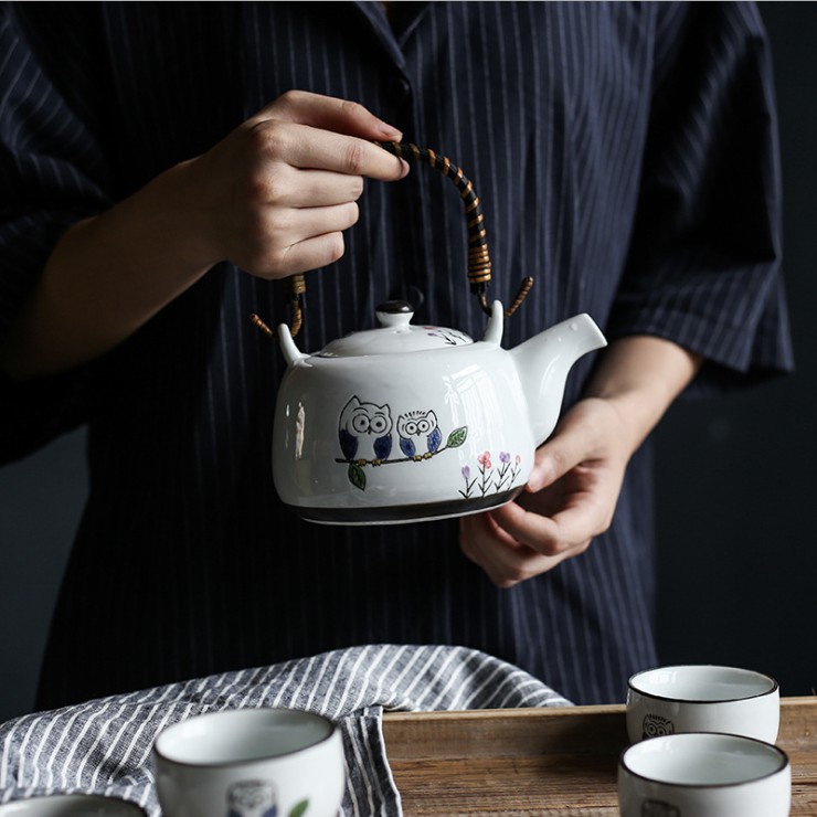[HÀNG CÓ SẴN] Ấm chén trà hình con cú vọ ngộ nghĩnh, ấm sứ đáng yêu, bàn trà phong cách Nhật nhỏ xinh: 7.19.1