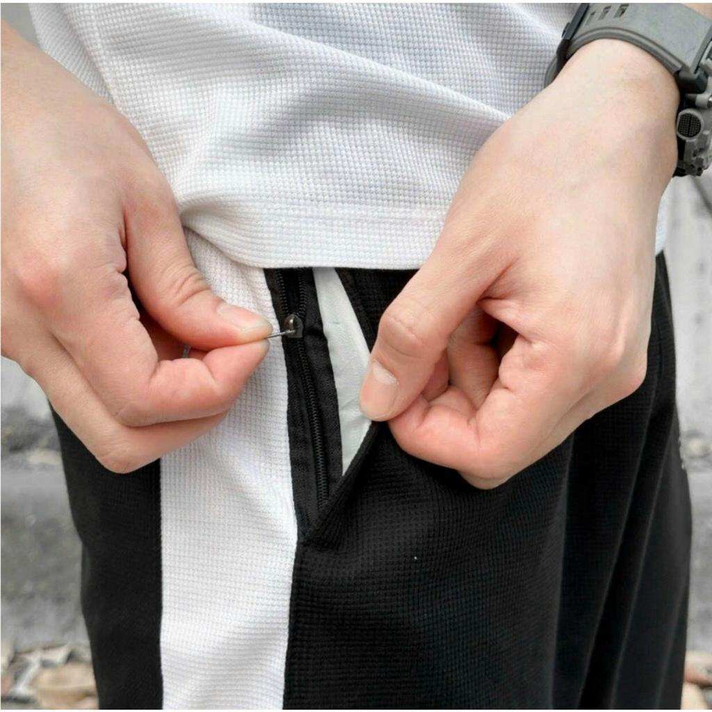Bộ quần áo thể thao nam cổ tròn tay phối phong cách Hàn Quốc cao cấp