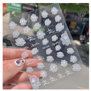 sticker trang trí nail hoa trắng dh 318