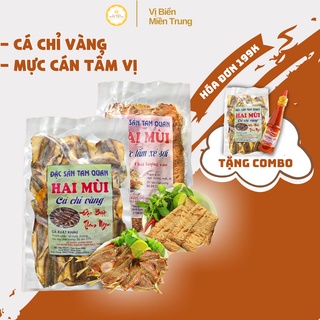   Khô Cá Chỉ Vàng + Mực Cán Nguyên Con Mực Xé Sợi Hải Sản Khô 1 Nắng Chuẩn Vị Miền Trung