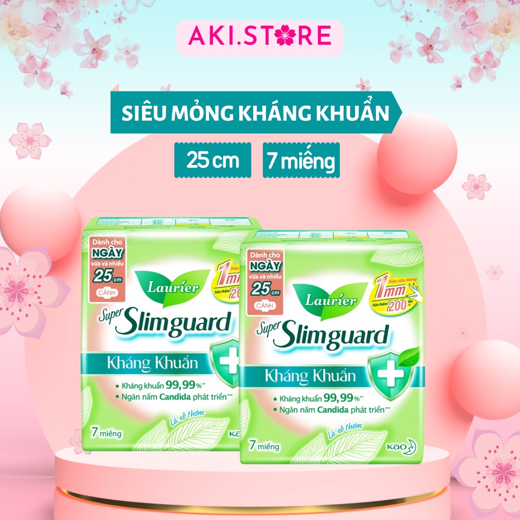 Combo 2 Gói Cao Cấp BVS Laurier Siêu Mỏng Kháng Khuẩn 1mm 25cm 7 Miếng