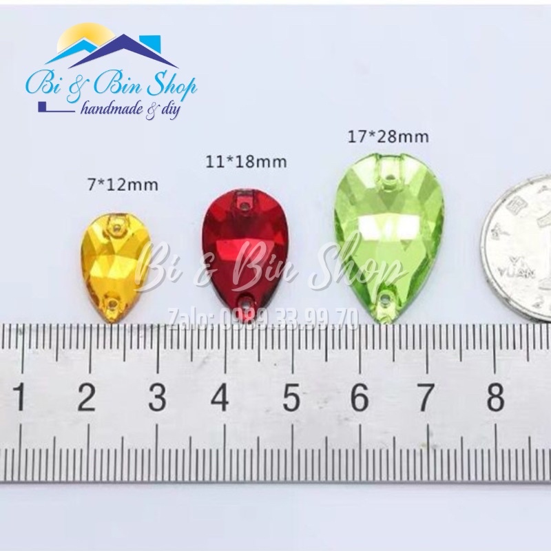 50 Viên Đá Kiếng Giọt Nước 7x12mm Đính Kết Trang Phục Thời Trang, Làm Phụ Kiện Handmade