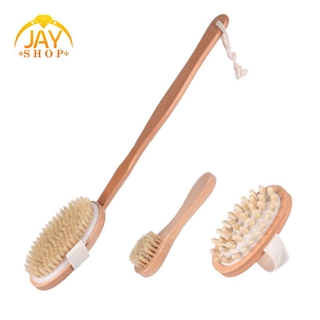 [Hàng mới về] Set 3 bàn chải tắm cọ lưng bằng gỗ tự nhiên tay cầm dài tháo rời