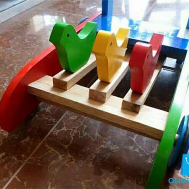 Xe Tập Đi Kết Hợp Đồ Chơi Thả Khối Cho Bé  - Hàng khuyến mãi của Moony. Xe bằng gỗ cứng chắn