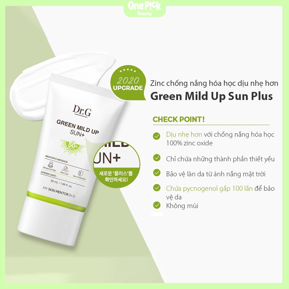 Kem Chống Nắng Dr.G Green Mild Up Sun Spf 50/PA+++ (Xanh: 10ml - 50ml)