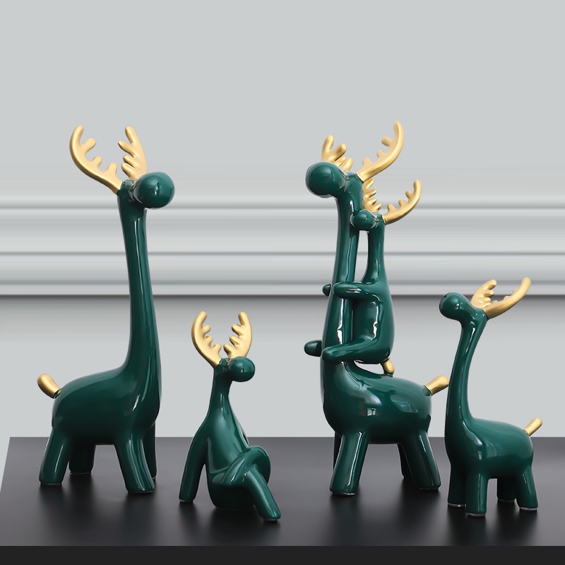 🔥𝐇𝐎𝐓 𝐃𝐄𝐀𝐋🔥Bộ Tượng Gia Đình Hươu Lục Bảo Trưng Bày Phòng Khách Bắc Âu MQ-156