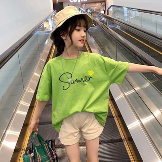 Áo Thun ❧❁❄Áo Thun Mùa Hè 2020 Tay Lửng Dáng Rộng Tay Lửng Màu Xanh Lá Phong Cách Phương Tây Cho Bé Gái