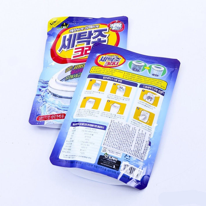 Túi Vệ Sinh Lồng Máy Giặt Hàn Quốc PUCA, Bột Tẩy Lồng Máy Giặt Sandokkaebi 450g, Vệ Sinh Làm Sạch Máy Giặt