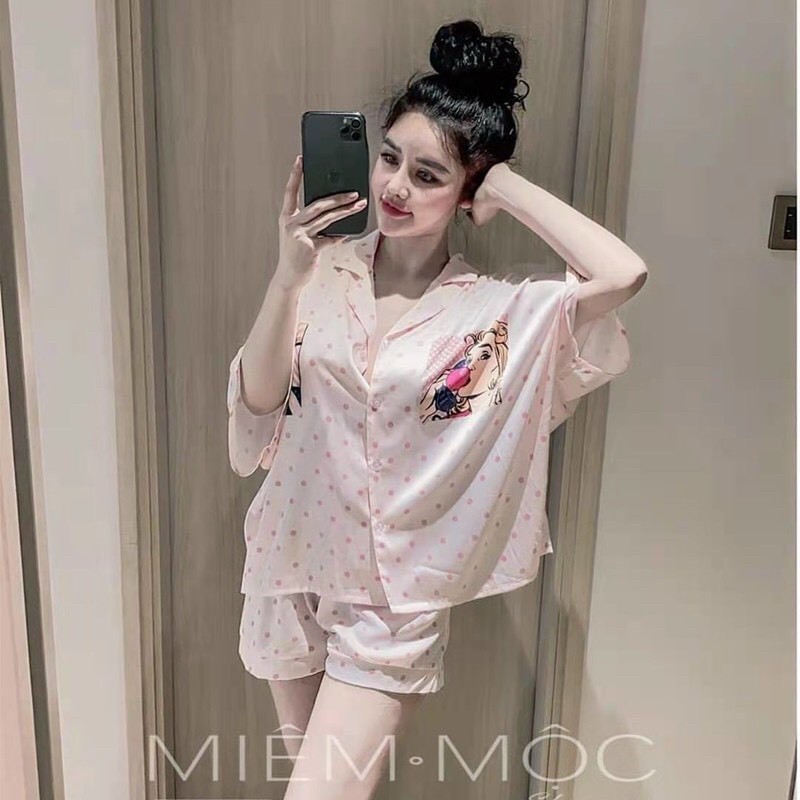 Pijama tay lỡ cánh dơi quần hình cô gái lụa